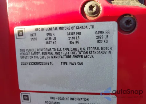 1997 Pontiac Firebird from USA, damaged, VIN 2G2FS22K0V2209716